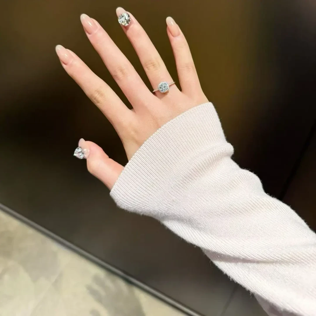 925银莫桑石戒指 小方糖戒指爆款一克拉专柜带证书带礼盒-S