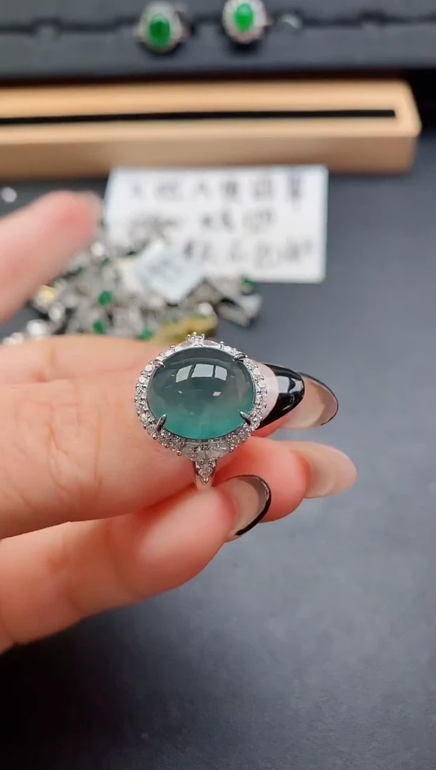 翡翠戒指银S925镶嵌4654