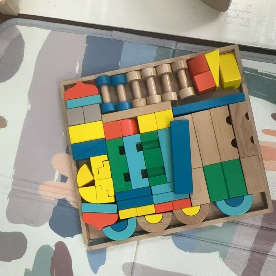 儿童益智玩具木质大颗粒积大木盒