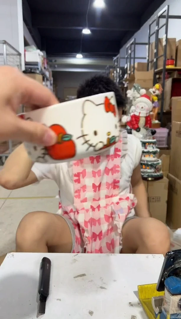 瓷片陶瓷碗白色kt猫碗