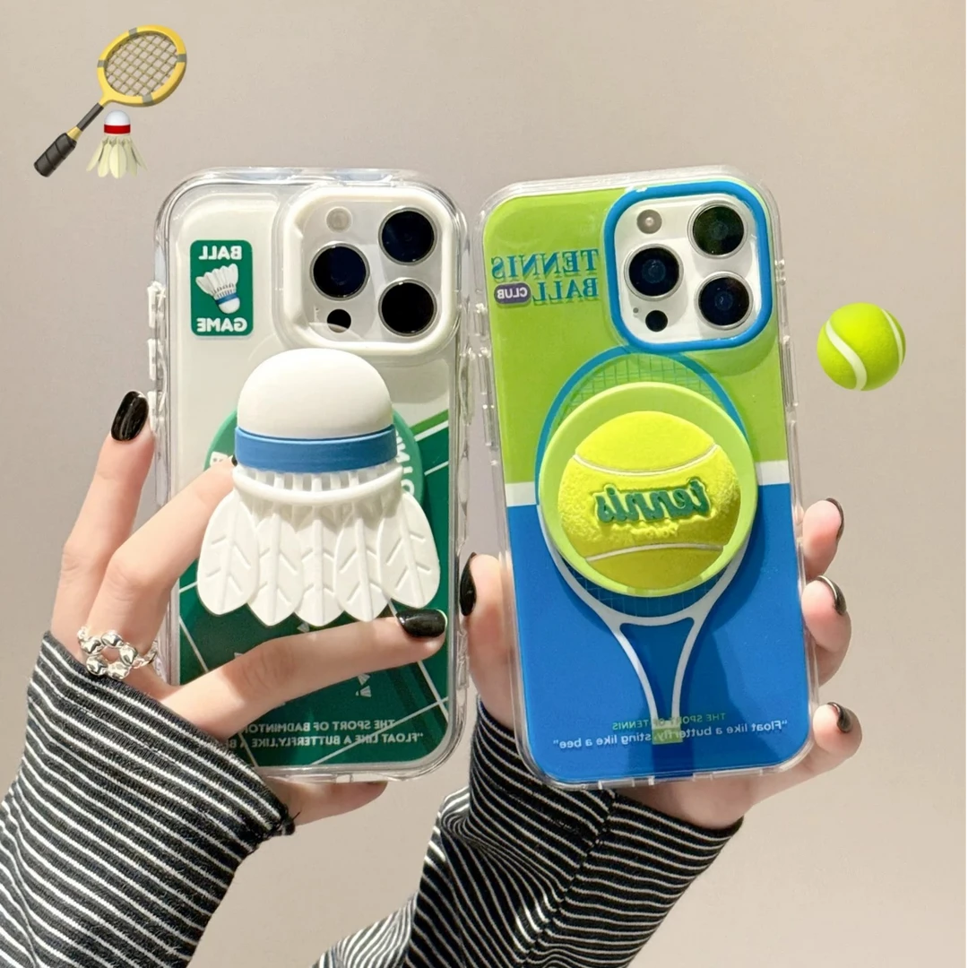 ins撞色磁吸仿真立体羽毛球网球适用苹果16pro手机壳iphone15新14