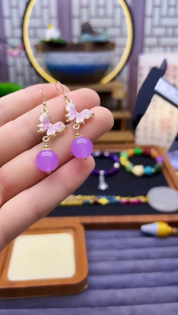 翡翠14K金镶嵌耳饰E48