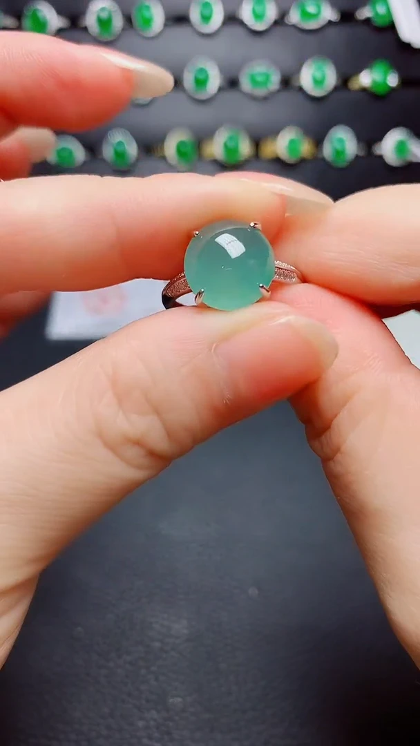 翡翠戒指银S925镶嵌天然翡翠A货s925银镶1