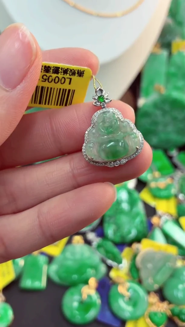 吊坠(不含链)18K金镶嵌翡翠天然缅甸翡翠A货