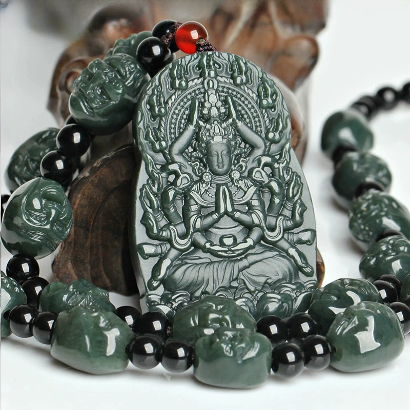 和田玉千手观音吊坠男款新疆青玉吊坠观音佛像女士项链玉石玉挂件