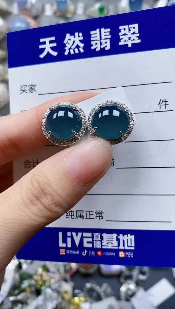 翡翠银S925镶嵌耳饰521