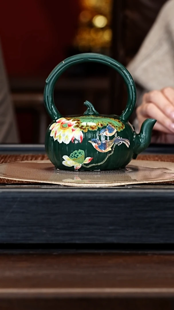 宜兴紫砂PQZ 绿泥 南瓜提梁