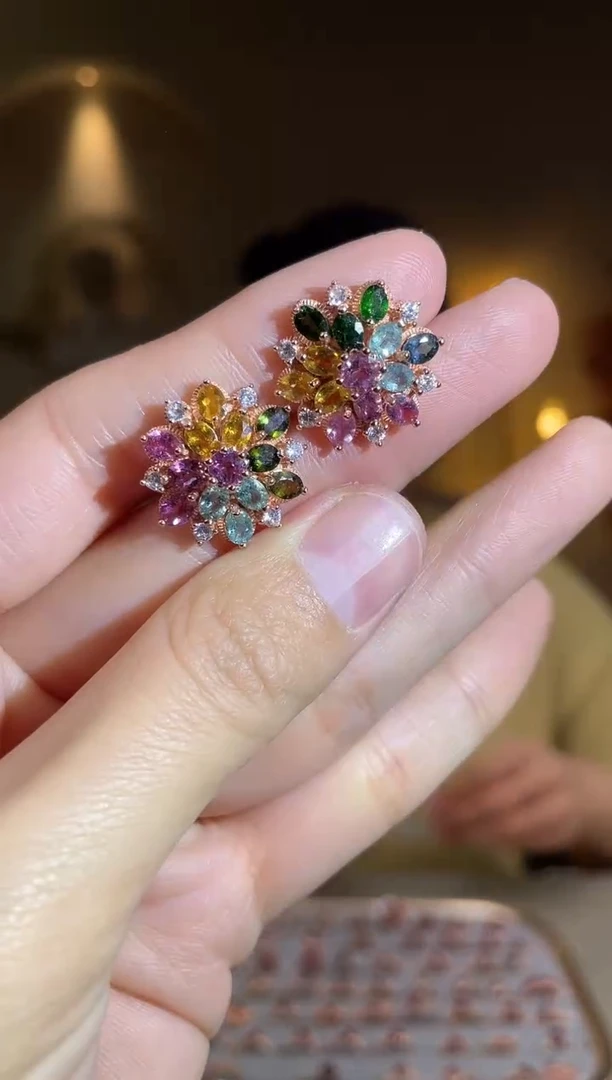 银S925镶嵌耳饰碧玺耳饰