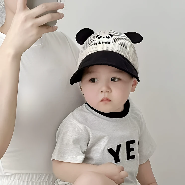 帽子春秋薄款遮阳防晒大檐鸭舌帽男女宝宝婴儿可爱熊猫棒球帽夏季