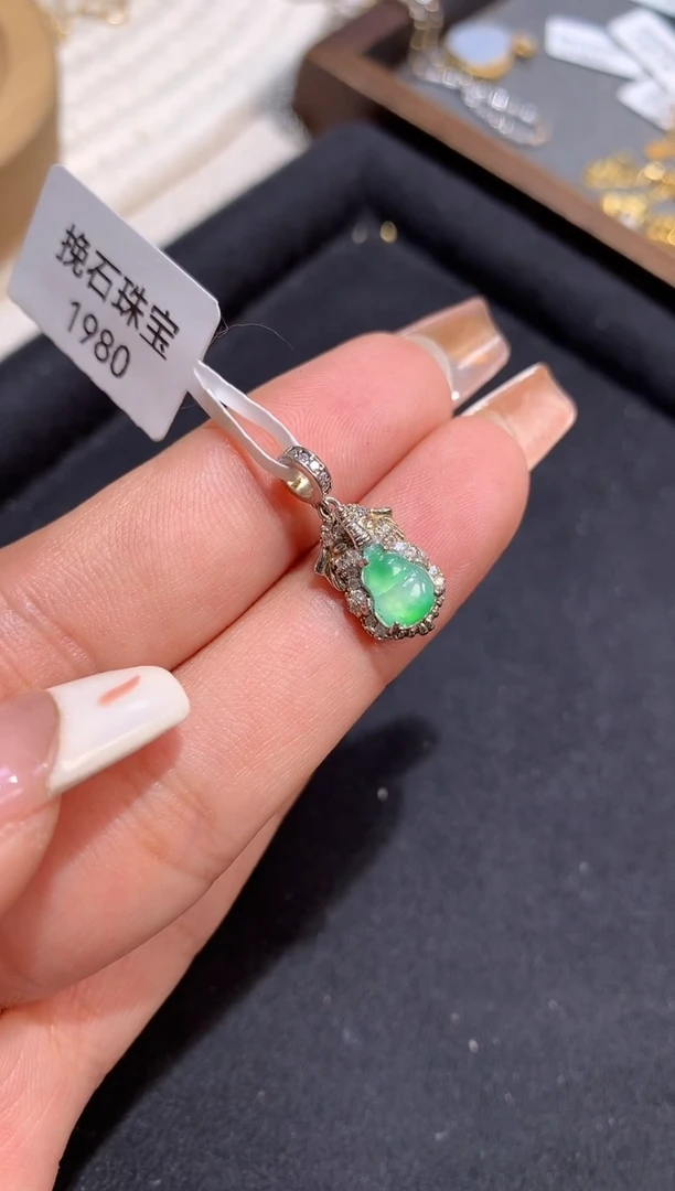 吊坠(不含链)银S925镶嵌翡翠【挽石珠宝】葫芦