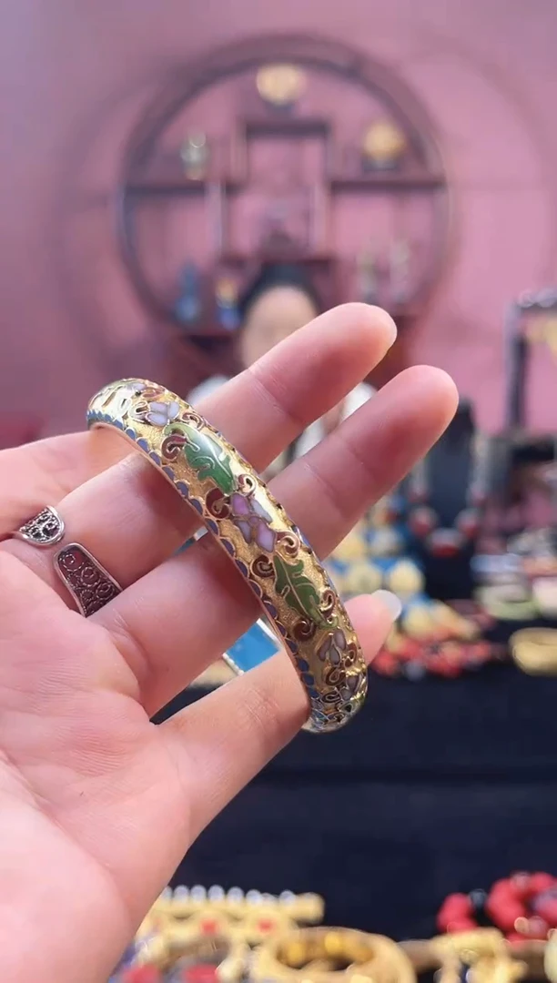 非遗 景泰蓝金地手镯 60-65可戴 砖红