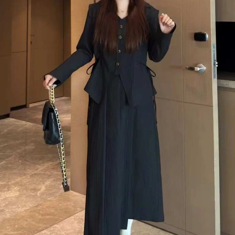 1910-C-两件套（上衣+裙子）韩版显瘦高温压褶工艺时尚大码套装