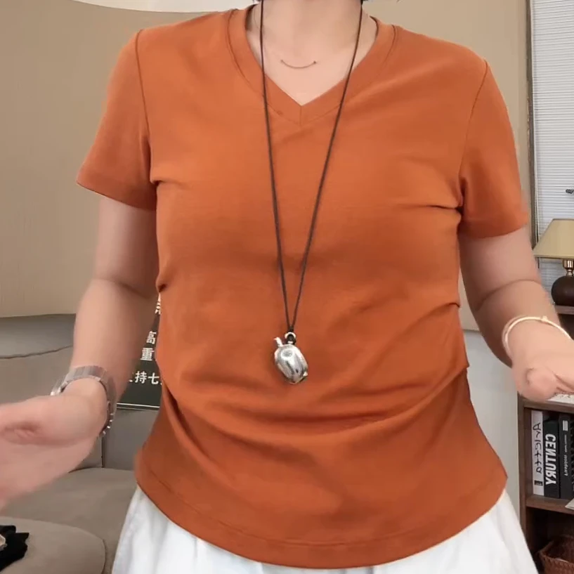 【小蛮腰】基础款多色V领收腰韩系简约百搭显瘦正肩短袖T恤