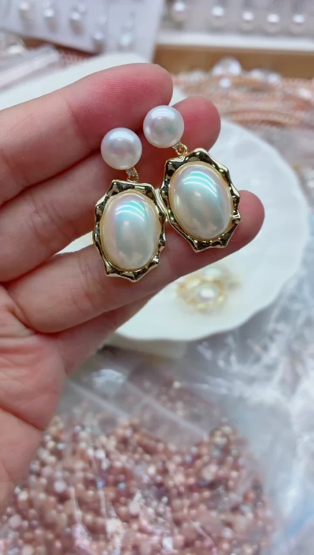 合金淡水珍珠耳饰多样性发其一，非无暇