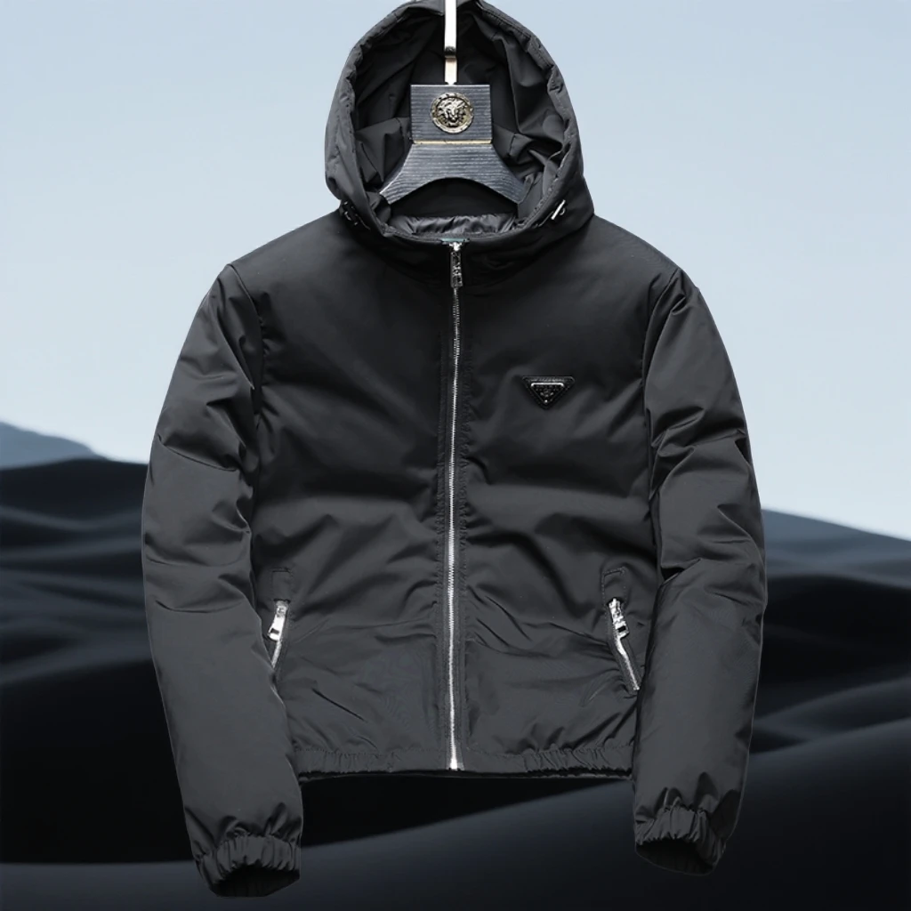 巴赛娜缇时尚潮流百搭连帽羽绒服男冬季新款保暖男款白鸭绒外套潮