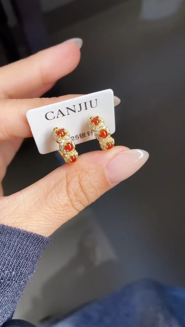 银S925镶嵌翡翠耳饰12