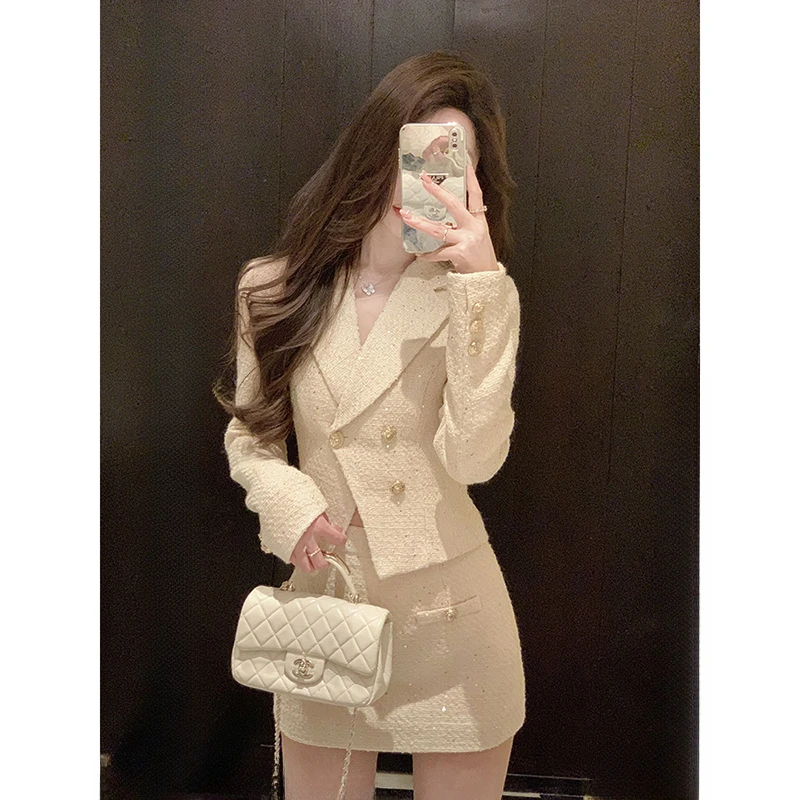 轻奢重工小香风套装裙女2025秋季新款设计感外套上衣半身裙两件套