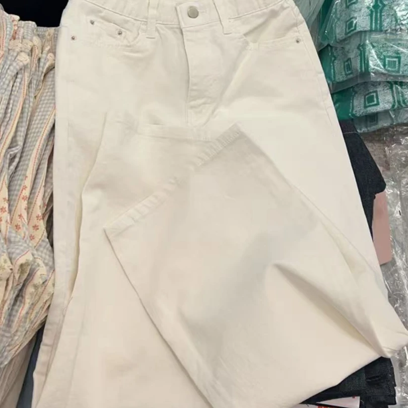 【NO退NO换】韩国东大门2025春夏款奶白色牛仔直筒休闲裤