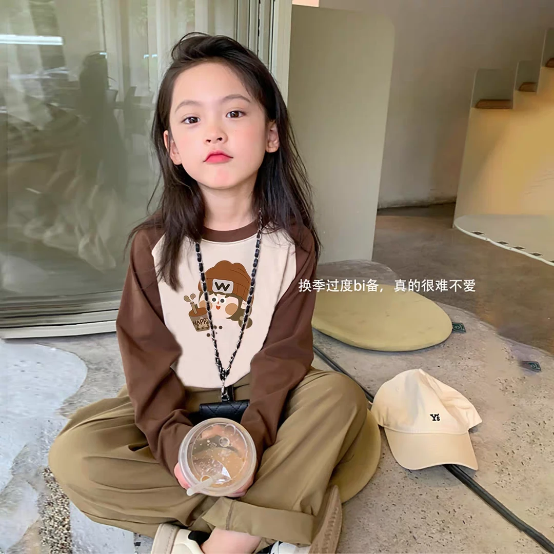儿童装拼色插肩袖男童打底衫春秋季女宝宝德绒长袖T恤亲子装