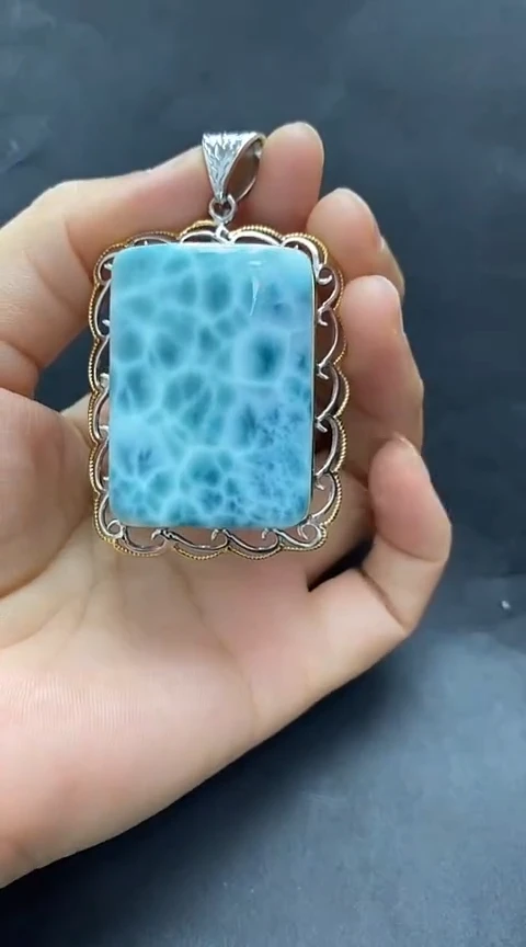 针钠钙石（海纹石）银S925镶嵌手链吊坠