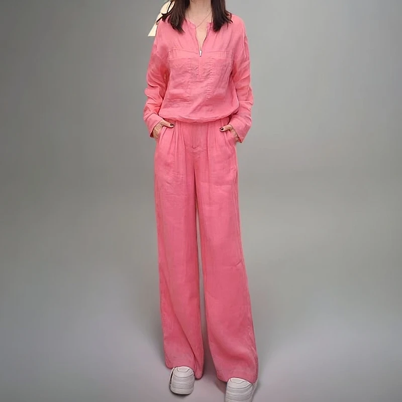时尚减龄衬衫套装女2025新款春夏季洋气休闲宽松上衣阔腿裤两件套