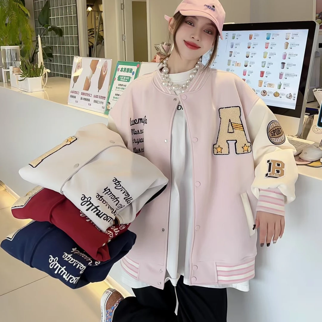 春秋款棒球服加厚不加绒宽松休闲时尚长款短款