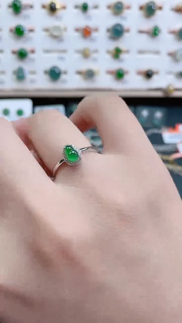 银S925镶嵌戒指翡翠天然翡翠