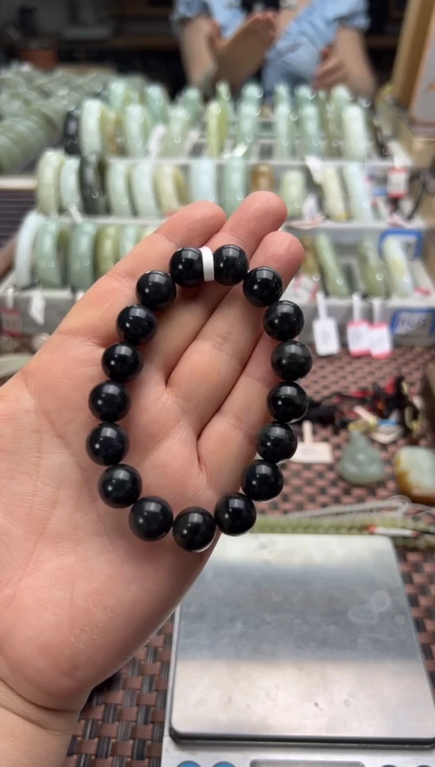 手串未镶嵌和田玉奋***n若羌料毛毛矿墨玉青花手串卡12
