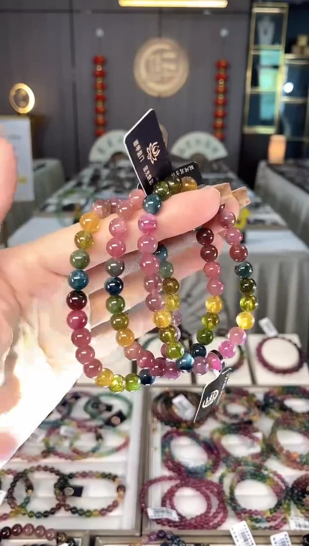 未镶嵌老矿碧玺色标彩虹单圈手串7mm+碧玺dan多样性发货一条