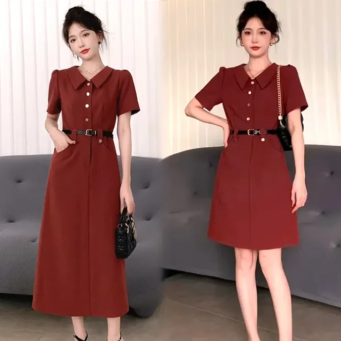 【璇子】大码胖妹妹夏季新款时尚V领高级气质连衣裙收腰显瘦中长裙