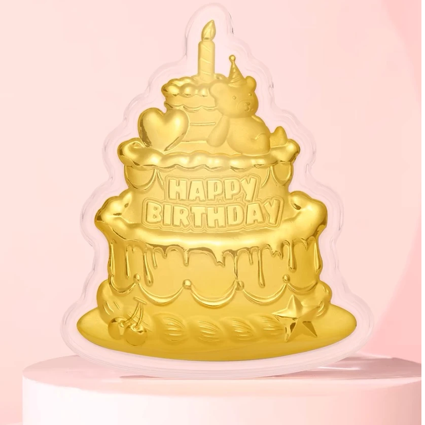 含金工艺品小熊生日蛋糕金片生日礼物小熊送女友姐妹闺蜜生日礼物