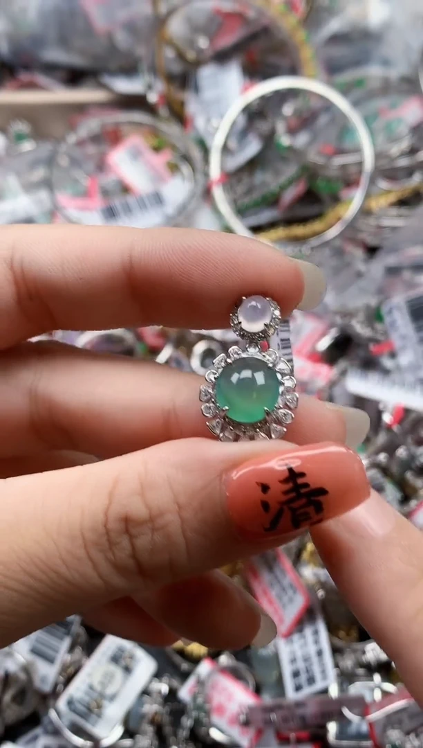 银S925镶嵌戒指翡翠天然A货缅甸翡翠