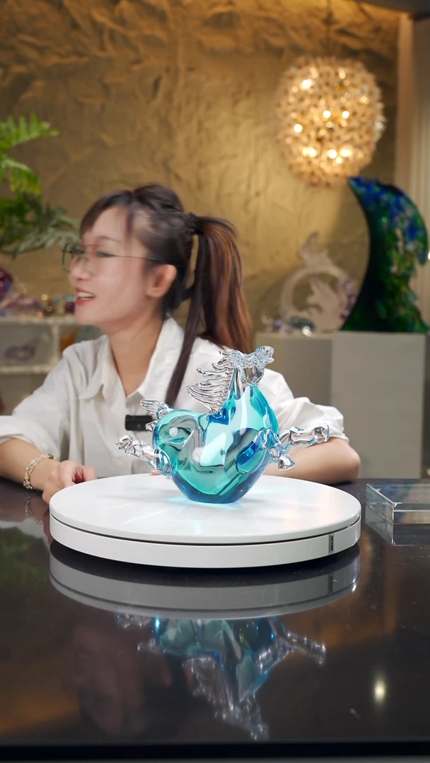 手工艺品琉璃宝石蓝色小马摆件
