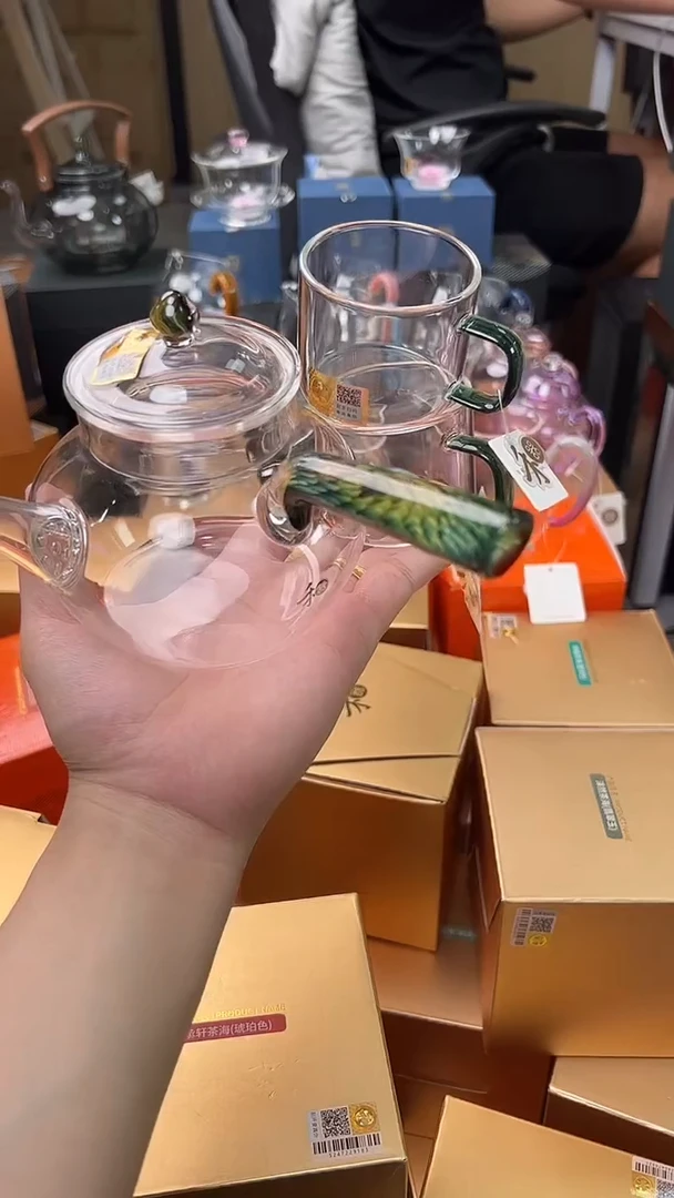 @@禾器幻彩云锦壶凤尾青绿+清禾杯墨绿色2只