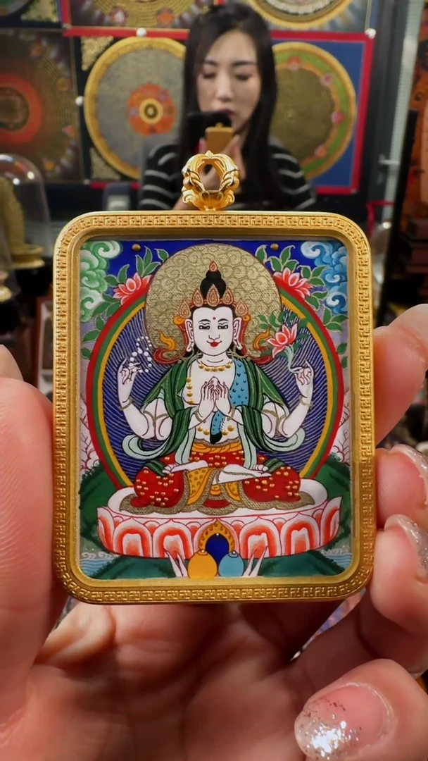 【闪购商品】吊坠壹善缘城手绘唐卡四臂观观