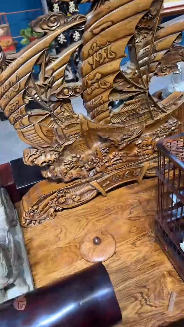 木黄杨木一帆风顺摆件