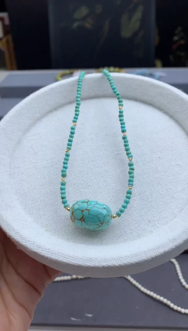 18K金镶嵌绿松石套链茜.F106