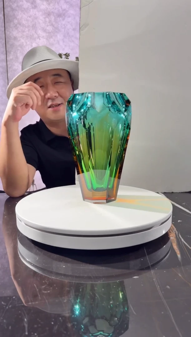 摆件CS0101017冰花琥珀金湖水蓝艺术琉璃花器