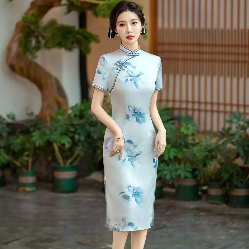 白幼秀港风复古民国风显瘦优雅长款中式旗袍送考日常3176夏季送考