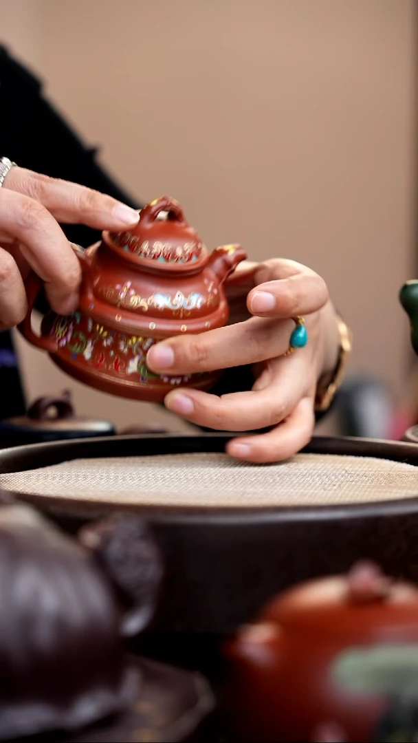 茶壶紫砂大红袍竹鼎珐琅彩