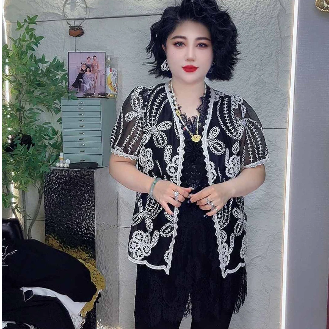 〖猫姐衣橱〗春夏新款缇花刺绣松百搭短袖外套2813