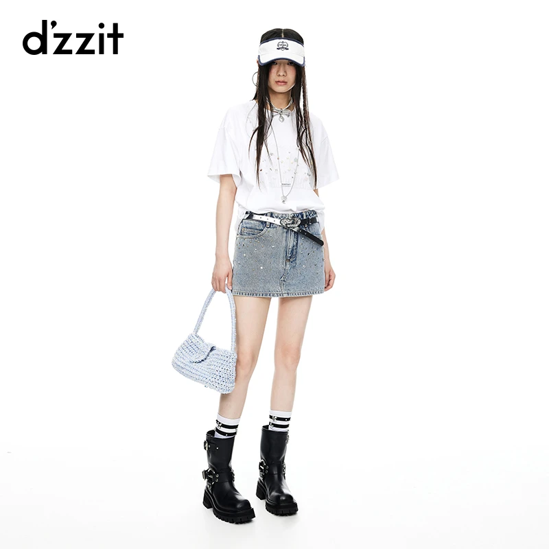 【DZ】dzzit地素短裤夏季美式钻饰高腰A字牛仔裙裤