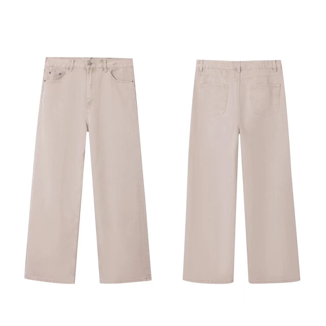 PANSK 【14盎司燕麦色】水洗直筒微喇阔腿牛仔裤