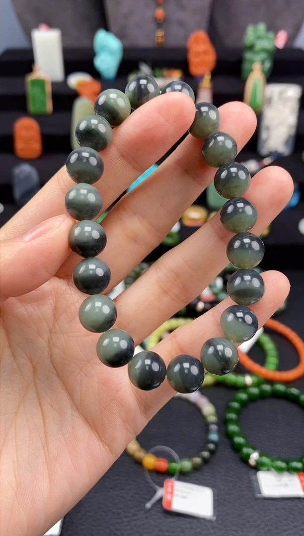 【闪购商品】和田玉-未镶嵌10mm青花圆珠手串