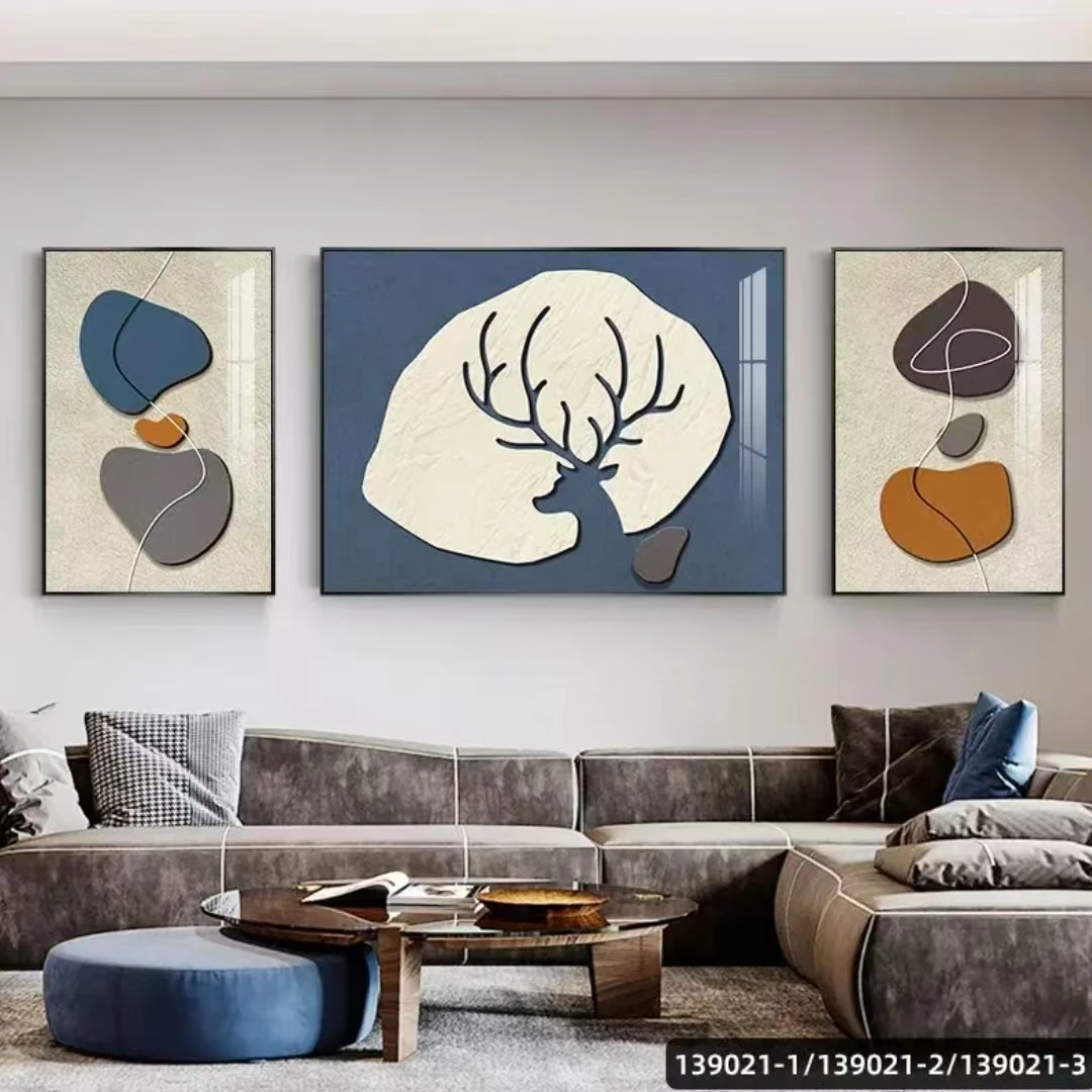 F-0007现代装饰画沙发背景墙轻奢挂画新款高档大气三联壁画