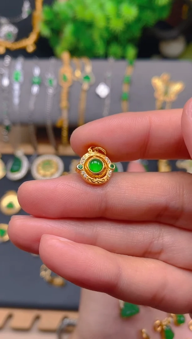 吊坠(不含链)银S925镶嵌翡翠小提溜