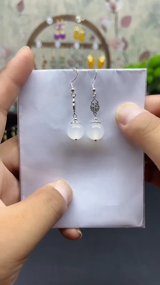 银S925镶嵌耳饰玛瑙/玉髓039