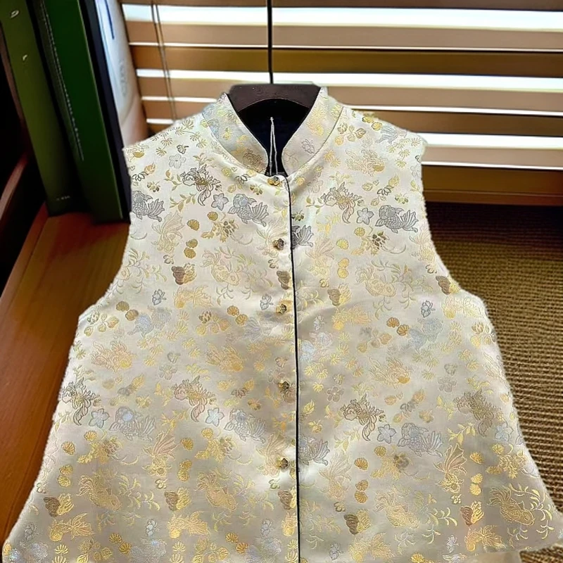 【素心】年年有鱼古典优雅温柔国风新中式盘扣双面穿提花马甲宋锦