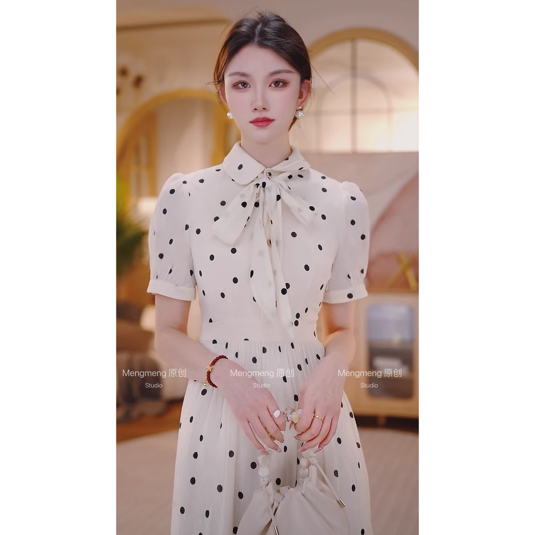 【梦梦&GERTCOREL】云间藏月 夏季时尚波点显瘦连衣裙 XJ242L1226