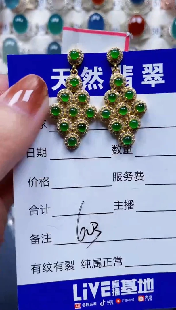 银S925镶嵌翡翠耳饰603